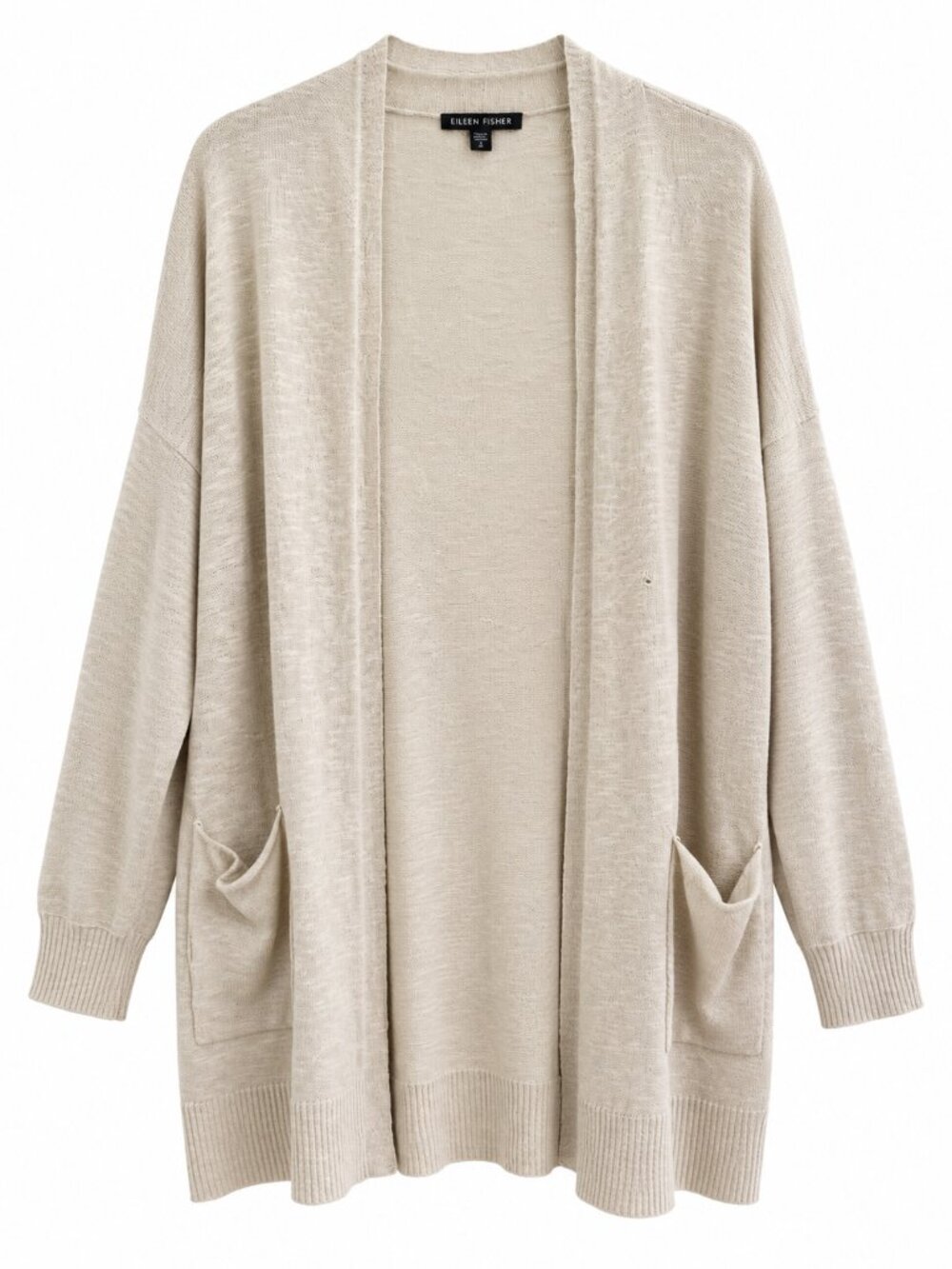 Eileen Fisher Organic Linen Cotton Open Front Cardigan Fall Sweater (Size S) - Picture 2 of 7